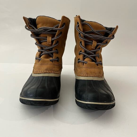 Sorel Duck Boot Size 7.5 Slimpack II Lace Up Brown Leather Gray Wool - Picture 4 of 15
